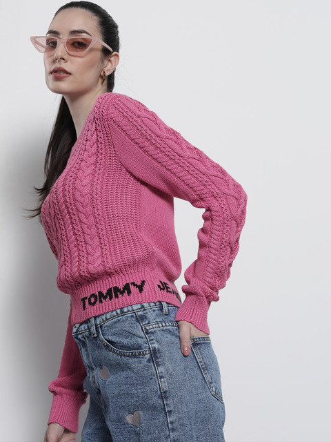 

Tommy Hilfiger Women Pink Cable Knit Pullover Sweater