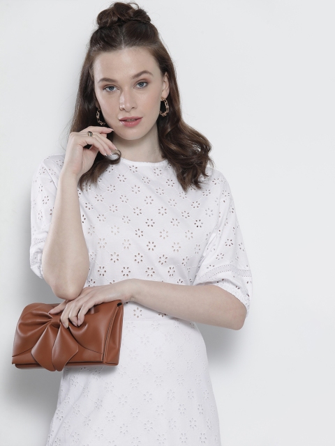 

Tommy Hilfiger Women White Schiffli Puff Sleeves A-Line Dress