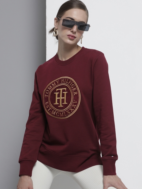 

Tommy Hilfiger Women Burgundy Logo Embroidered Organic Cotton Sweatshirt