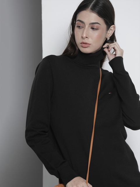 

Tommy Hilfiger Women Black Solid Turtle Neck Pullover
