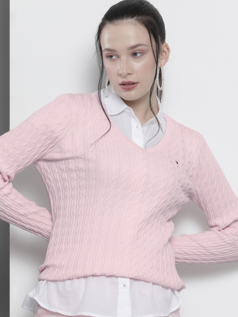

Tommy Hilfiger Women Pink Self Design Pullover Sweater