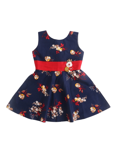 

The Magic Wand Girls Navy Blue & Red Floral Printed Dress