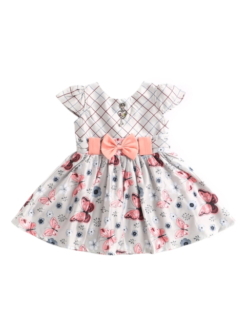 

The Magic Wand Girls Peach And Taupe Coloured Conversational Printed Satin Dress