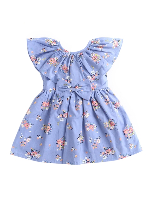 

The Magic Wand Girls Blue & Pink Floral Fit& Flare Bow Dress