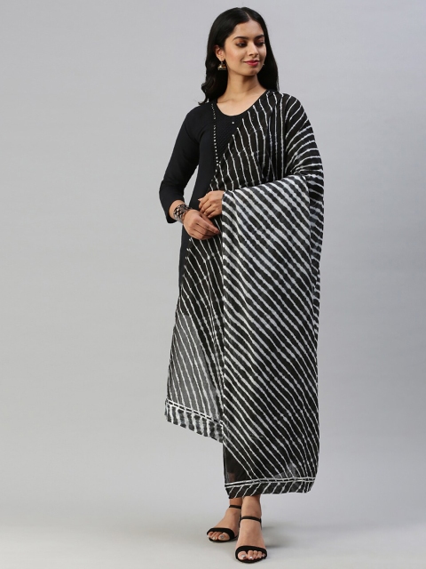 

Soch Black & White Dyed Pure Cotton Leheriya Dupatta with Gotta Patti