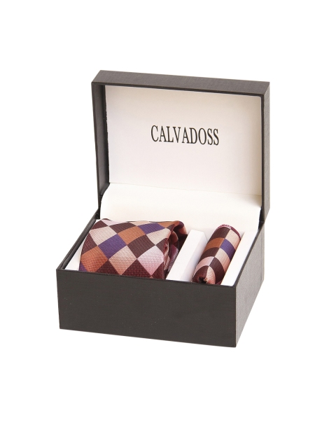 

Calvadoss Men Maroon & Purple Checked Microfiber Accessory Gift Set