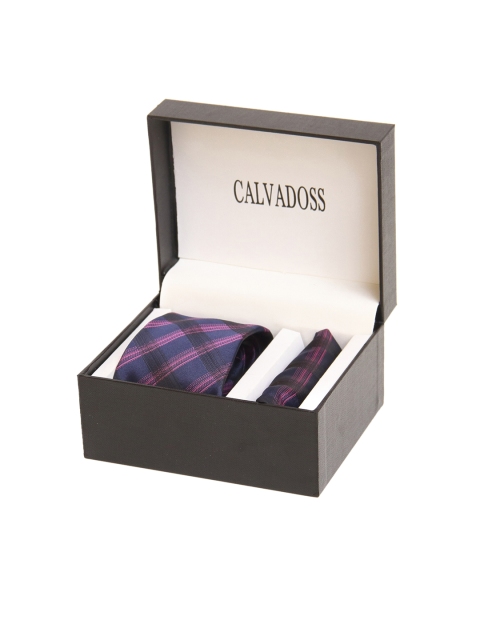 

Calvadoss Men Navy Blue & Pink Checked Microfiber Accessory Gift Set