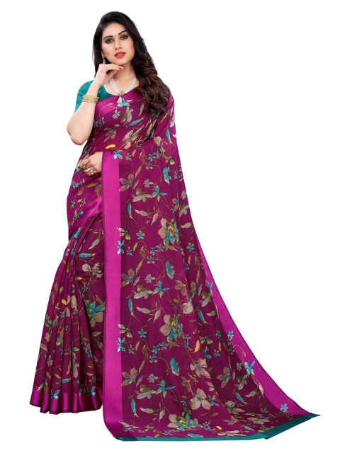 

KALINI Magenta Floral Poly Cotton Saree