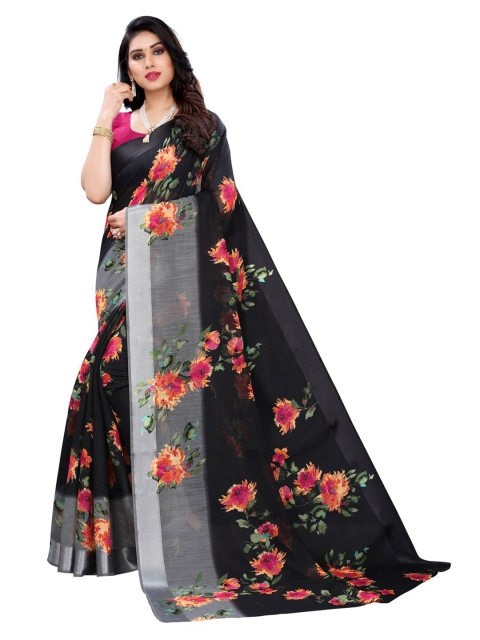 

KALINI Black Floral Poly Cotton Saree
