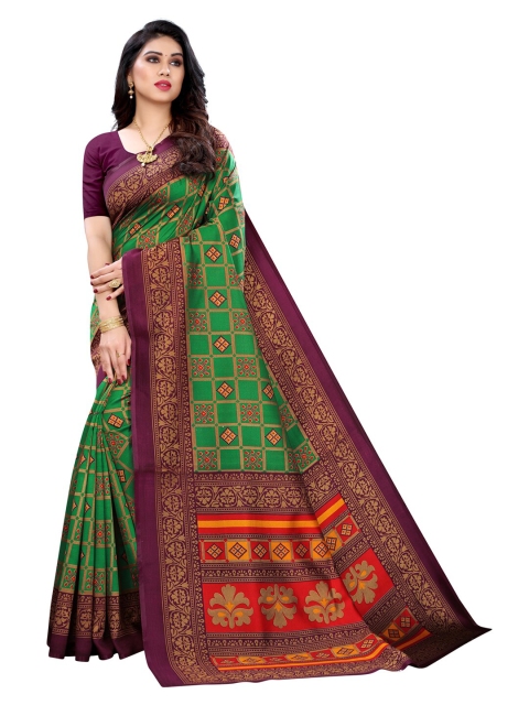 

KALINI Green & Magenta Woven Design Saree