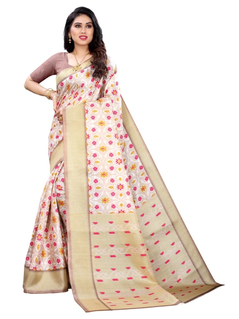 

KALINI Brown & Cream-Coloured Art Silk Khadi Saree