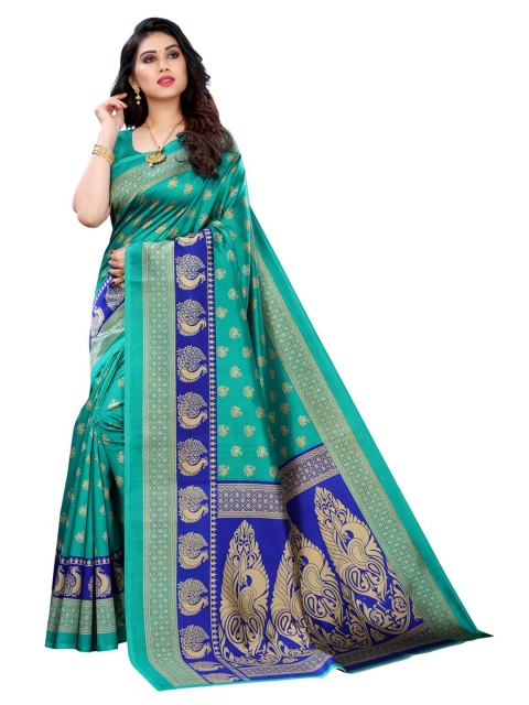 

KALINI Sea Green & Blue Ethnic Motifs Poly Silk Saree