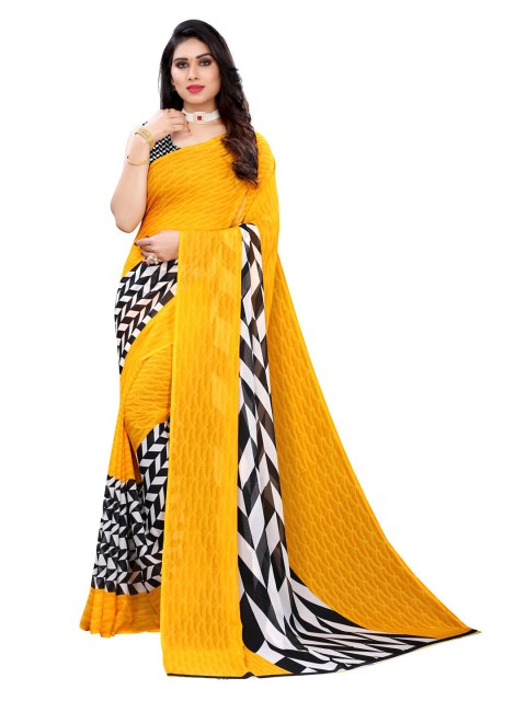 

KALINI Yellow Pure Georgette Saree
