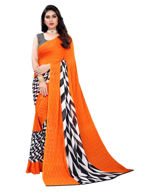 

KALINI Orange & Black Pure Georgette Saree