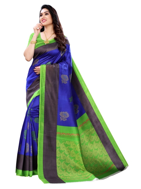 

KALINI Navy Blue & Green Floral Saree
