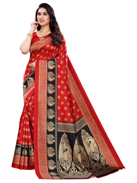 

KALINI Red & Black Printed Poly Silk Saree