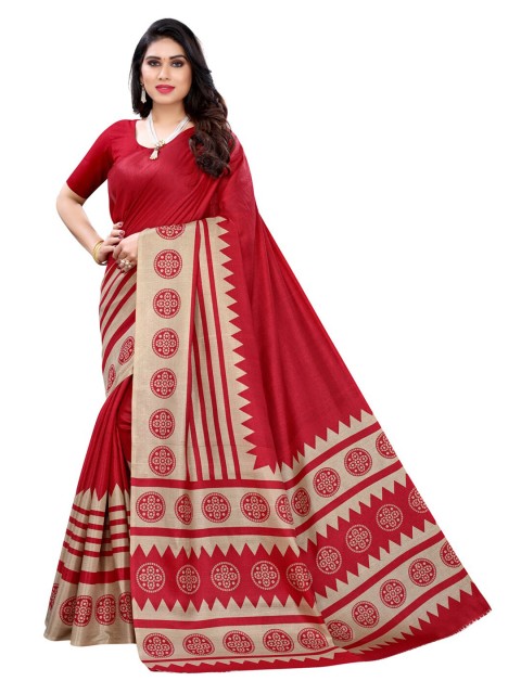 

KALINI Red & Cream-Coloured Art Silk Khadi Saree
