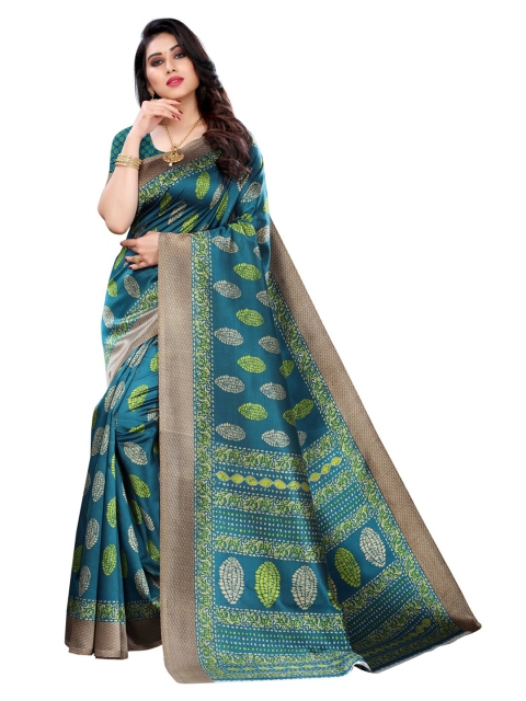 

KALINI Turquoise Blue Printed Poly Silk Saree