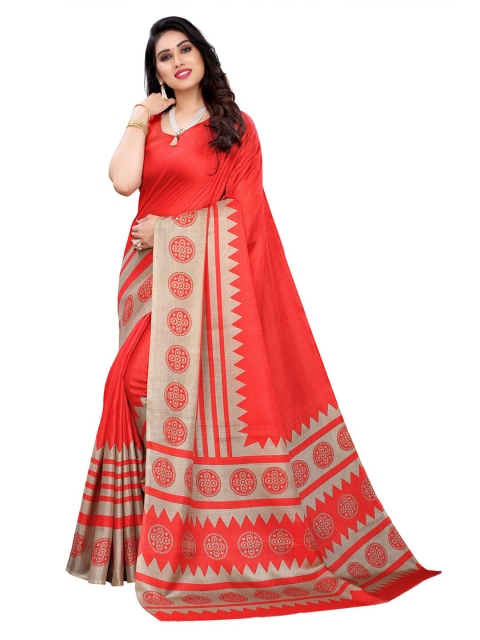 

KALINI Red Art Silk Khadi Saree