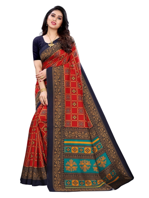 

KALINI Red & Navy Blue Printed Saree