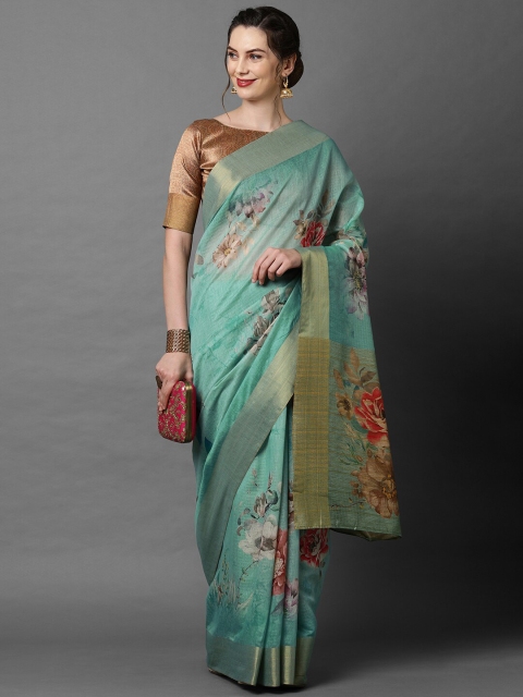 

Mitera Women Sea Green-Coloured Floral Printed Saree