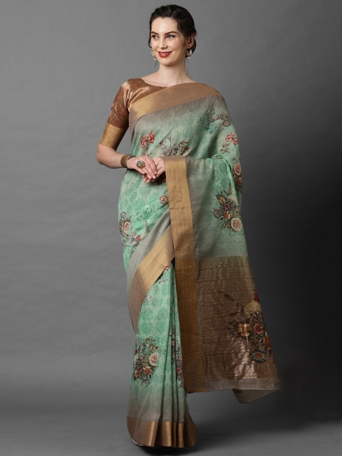 

Mitera Green & Gold-Toned Floral Saree