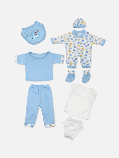 

PASSION PETALS Infant Boys Blue & White Elephant design 8-Piece Baby Apparel Gift Set