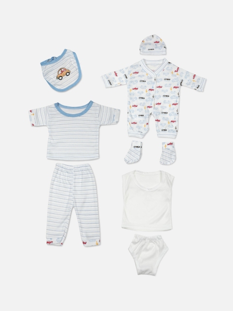 

PASSION PETALS Infant Boys White & Blue Car Design 8-Piece Baby Apparel Gift Set