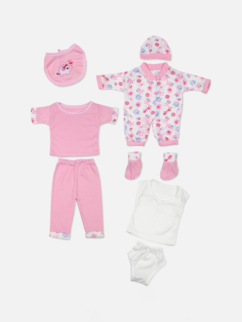 

PASSION PETALS Infant Girls Elephant Design 8-Piece Baby Apparel Gift Set, Pink