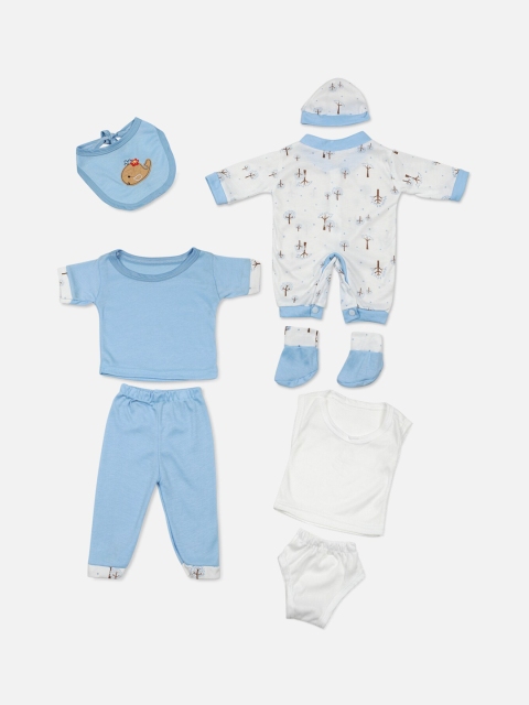

PASSION PETALS Infant Boys Blue & White Fish Design 8-Piece Baby Apparel Gift Set