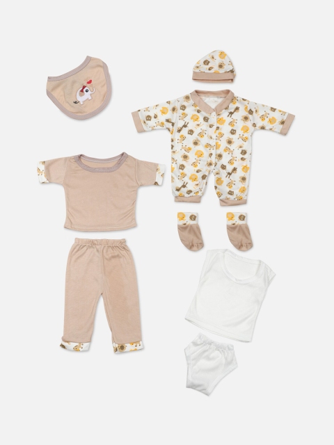

PASSION PETALS Infant Kids Brown& White Fish Design 8-Piece Baby Apparel Gift Set