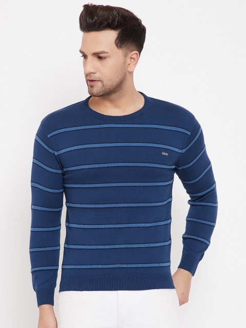 

98 Degree North Men Blue Striped Cotton Regular Sweater Vest