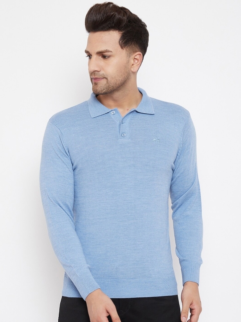 

98 Degree North Men Blue Lapel Collar Sweater