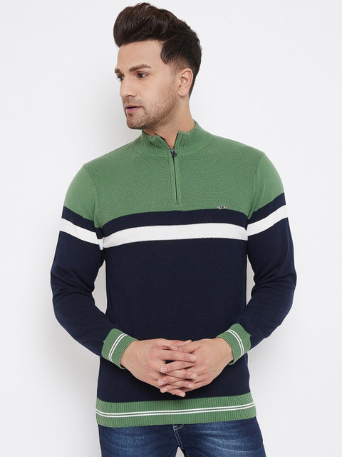 

98 Degree North Men Green & Black Colourblocked Cotton Regular Sweater Vest