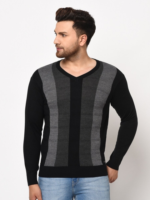 

98 Degree North Men Black & Grey Striped Sweater Vest