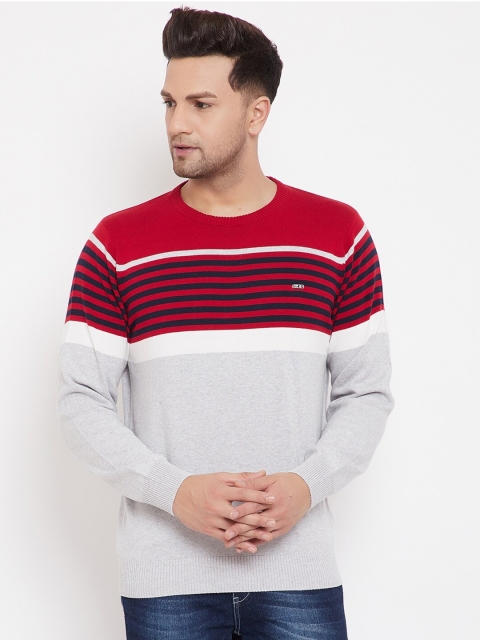 

98 Degree North Men Grey & Multicoloured Striped Cotton Regular Sweater Vest