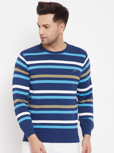 

98 Degree North Men Blue Striped Full Sleeves Sweater