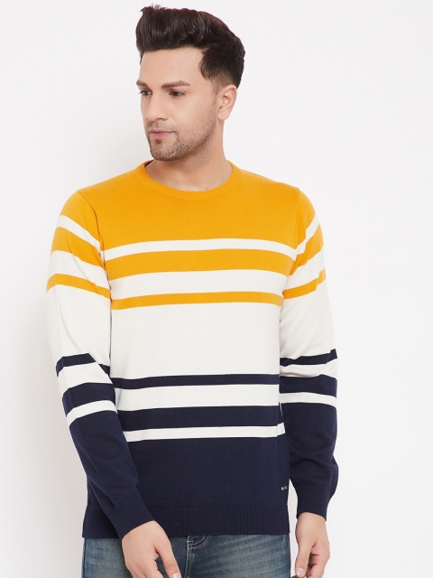 

98 Degree North Men Yellow & White Striped Sweater Vest