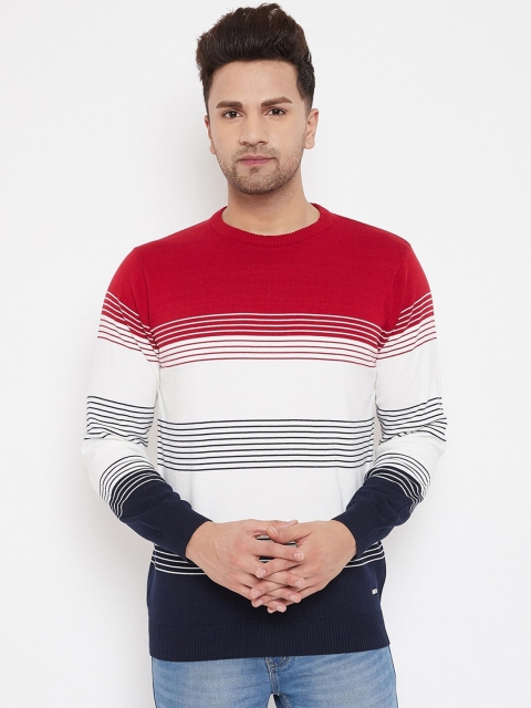 

98 Degree North Men Red Striped Full Sleeves Sweater