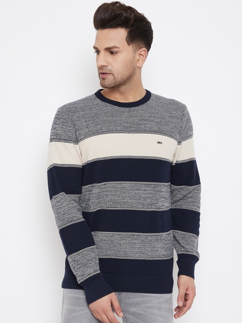 

98 Degree North Men Navy Blue & Cream-Coloured Striped Cotton Regular Sweater Vest