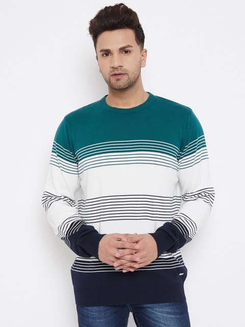 

98 Degree North Men Green Striped Full Sleeves Sweater
