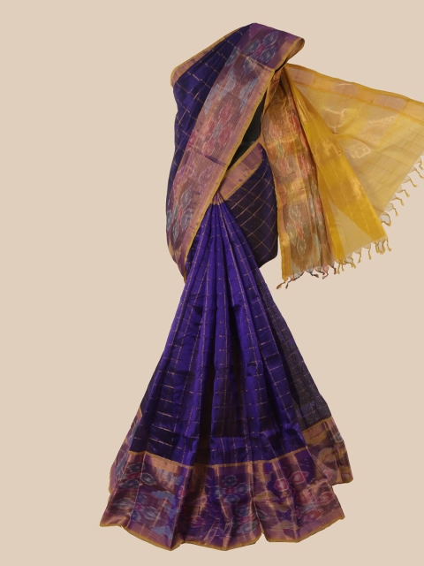 

Pothys Coral & Blue Woven Design Silk Cotton Saree