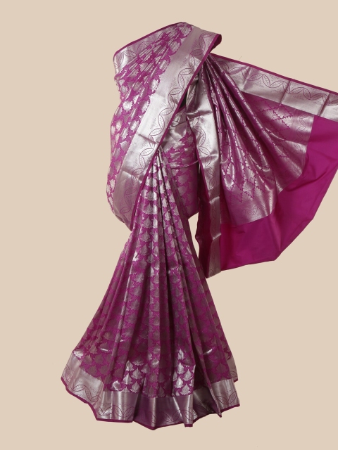 

Pothys Violet & Silver-Toned Woven Design Pure Silk Saree