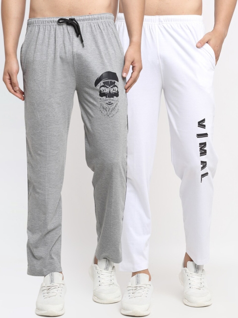

VIMAL JONNEY Mens Grey & White Pack of 2 Cotton Track Pants