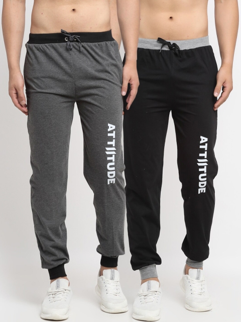 

VIMAL JONNEY Mens Grey & Black Pack of 2 Cotton Track Pants