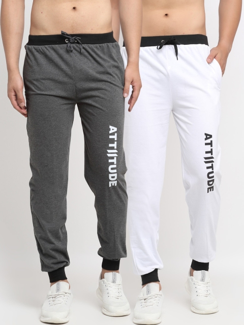 

VIMAL JONNEY Mens Grey & White Pack of 2 Cotton Track Pants