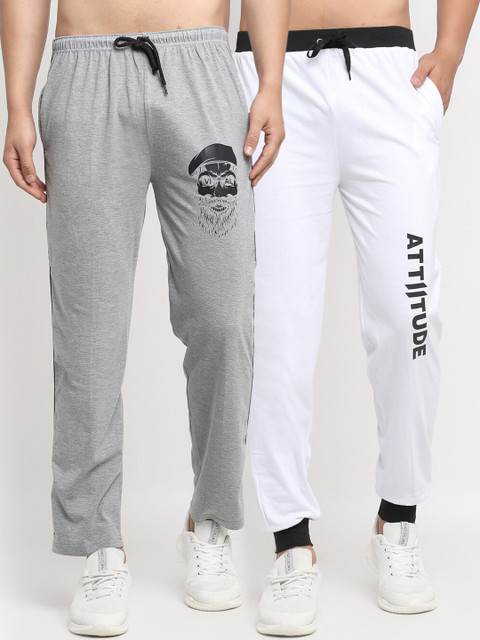

VIMAL JONNEY Mens Grey & White Pack of 2 Cotton Track Pants