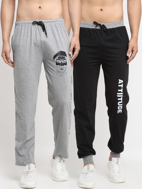 

VIMAL JONNEY Mens Grey & Black Pack of 2 Cotton Track Pants