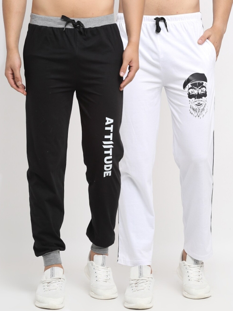 

VIMAL JONNEY Mens White & Black Pack of 2 Cotton Track Pants