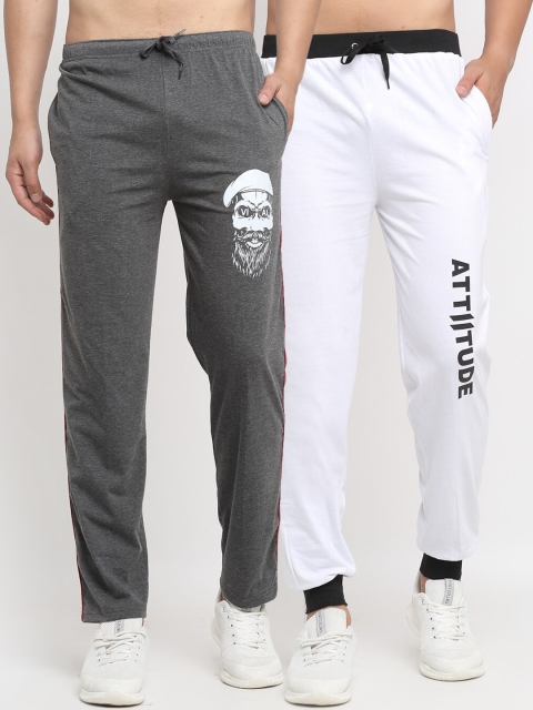 

VIMAL JONNEY Mens Grey & White Pack of 2 Cotton Track Pants